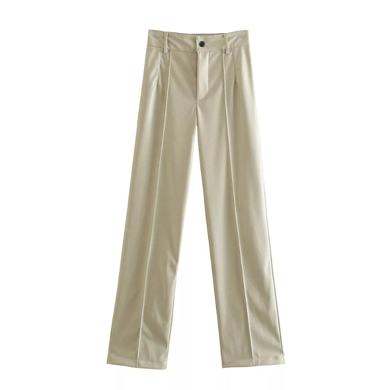 Vintage High Waist Faux Leather Straight Pants-Legletic