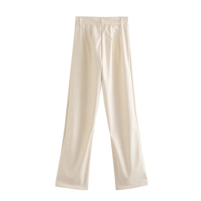 Vintage High Waist Faux Leather Straight Pants-Legletic