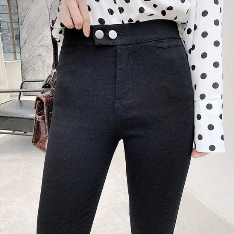 Casual Elastic Fleece High Waist Skinny Jeans-Legletic