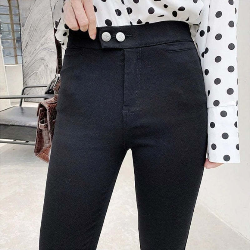 Casual Elastic Fleece High Waist Skinny Jeans-Legletic