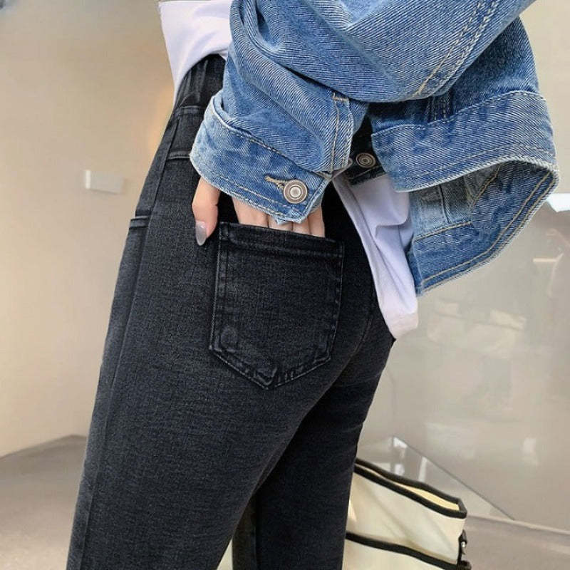 Casual Elastic Fleece High Waist Skinny Jeans-Legletic