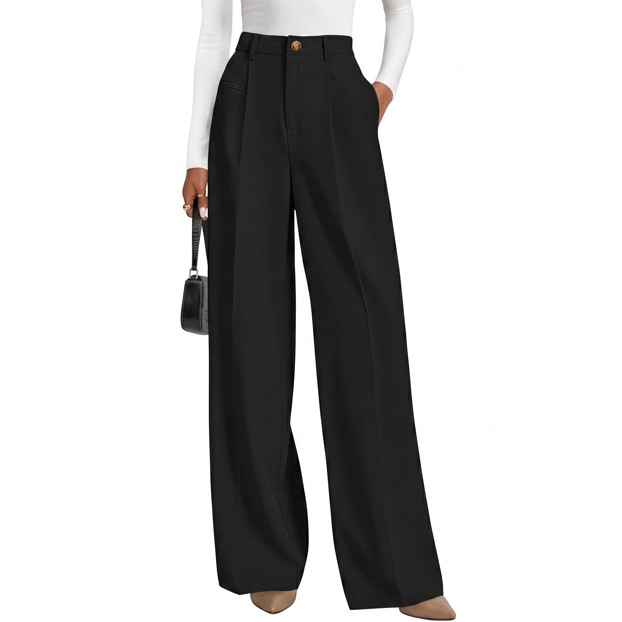 Wide And Flowy Business Casual Work Palazzo Trousers For Women