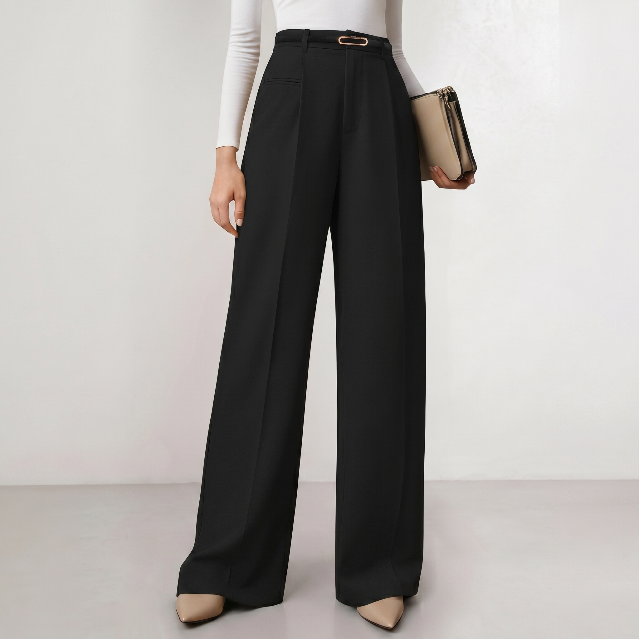 Wide And Flowy Business Casual Work Palazzo Trousers For Women