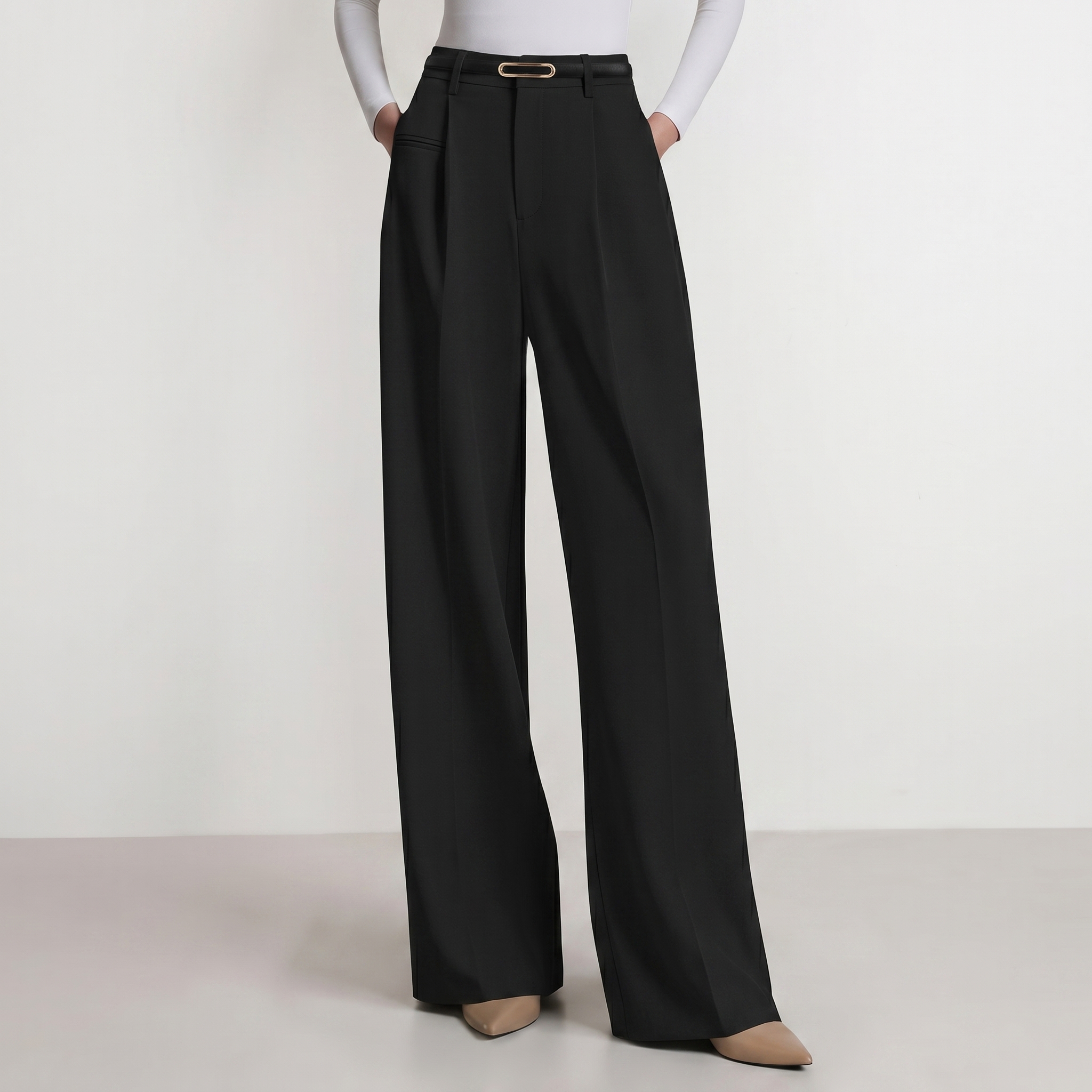 Wide And Flowy Business Casual Work Palazzo Trousers For Women
