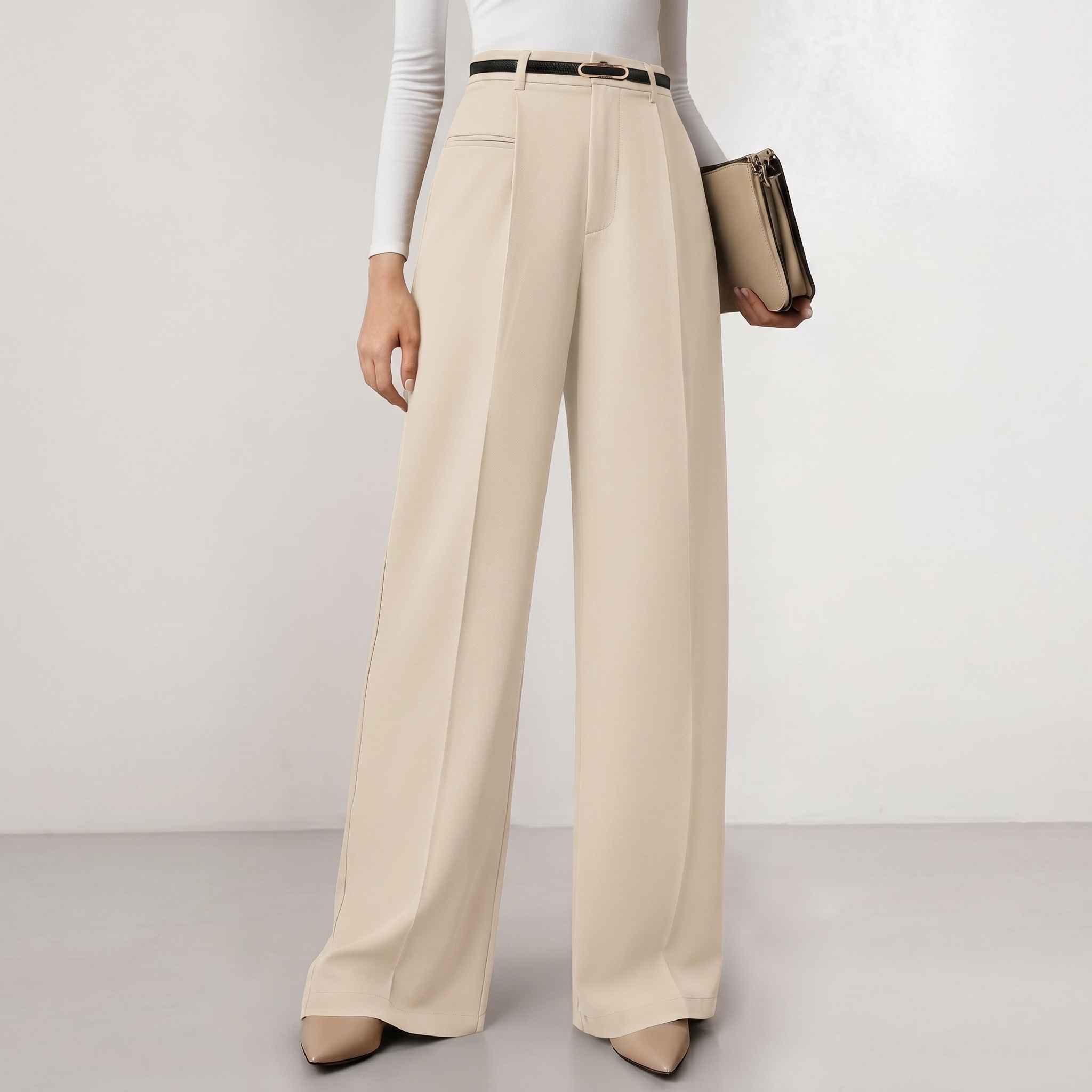 Wide And Flowy Business Casual Work Palazzo Trousers For Women