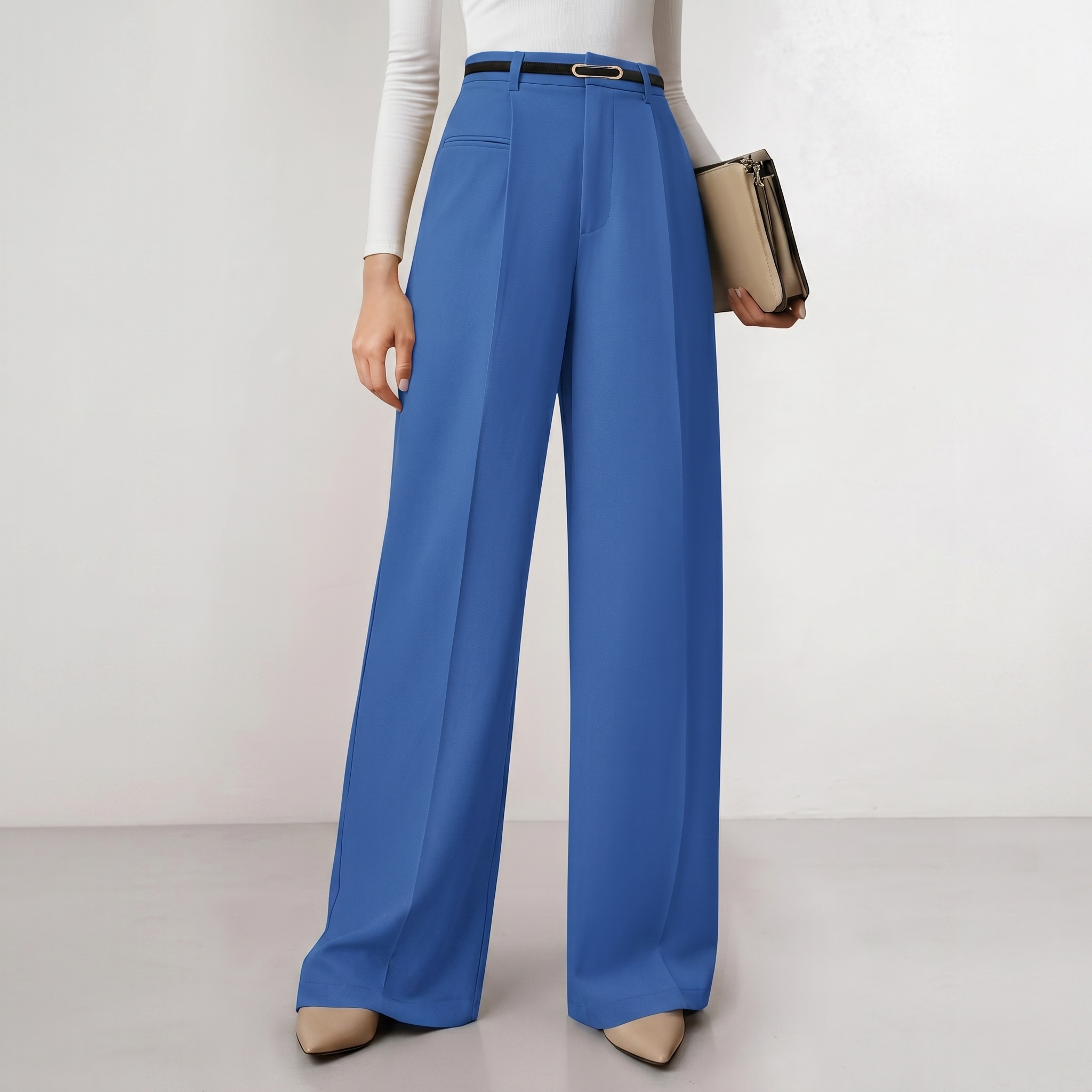 Wide And Flowy Business Casual Work Palazzo Trousers For Women