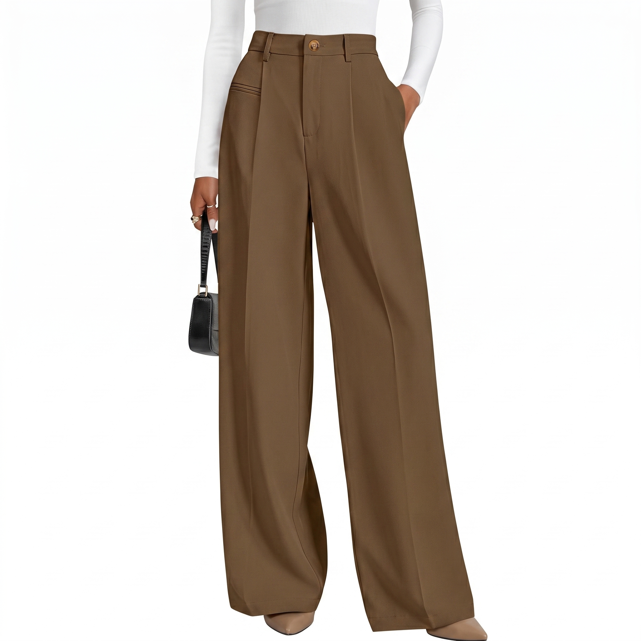 Wide And Flowy Business Casual Work Palazzo Trousers For Women