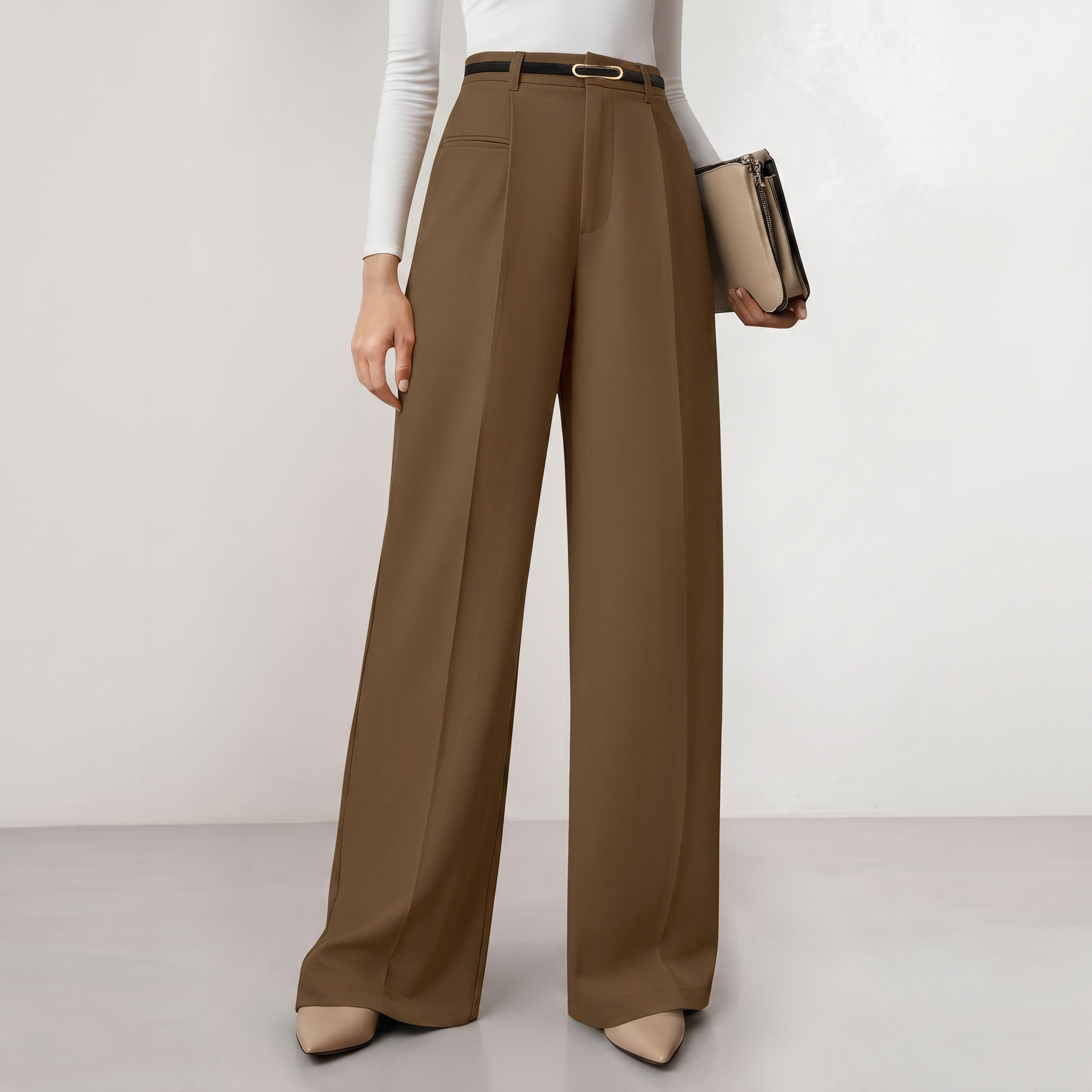 Wide And Flowy Business Casual Work Palazzo Trousers For Women