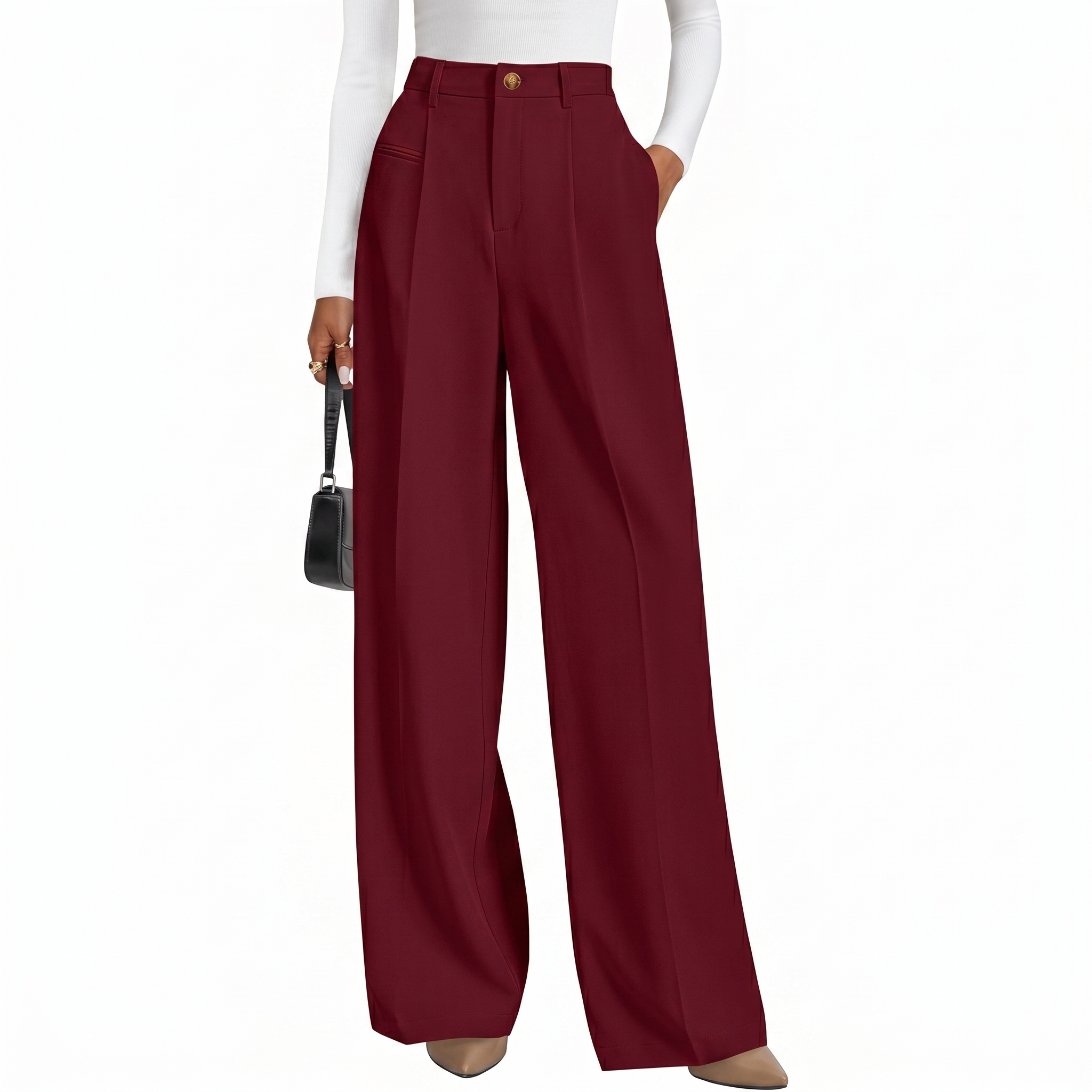Wide And Flowy Business Casual Work Palazzo Trousers For Women