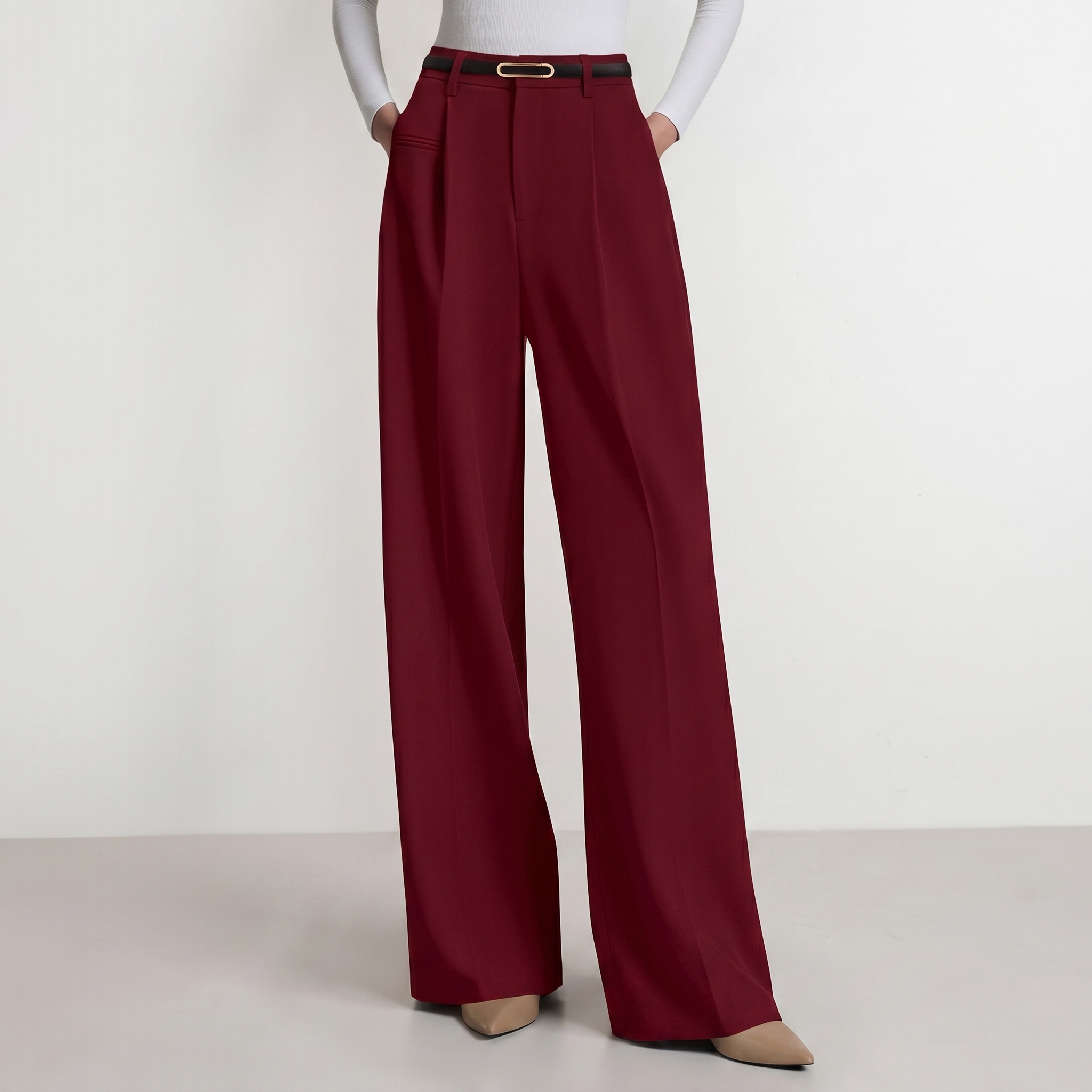 Wide And Flowy Business Casual Work Palazzo Trousers For Women