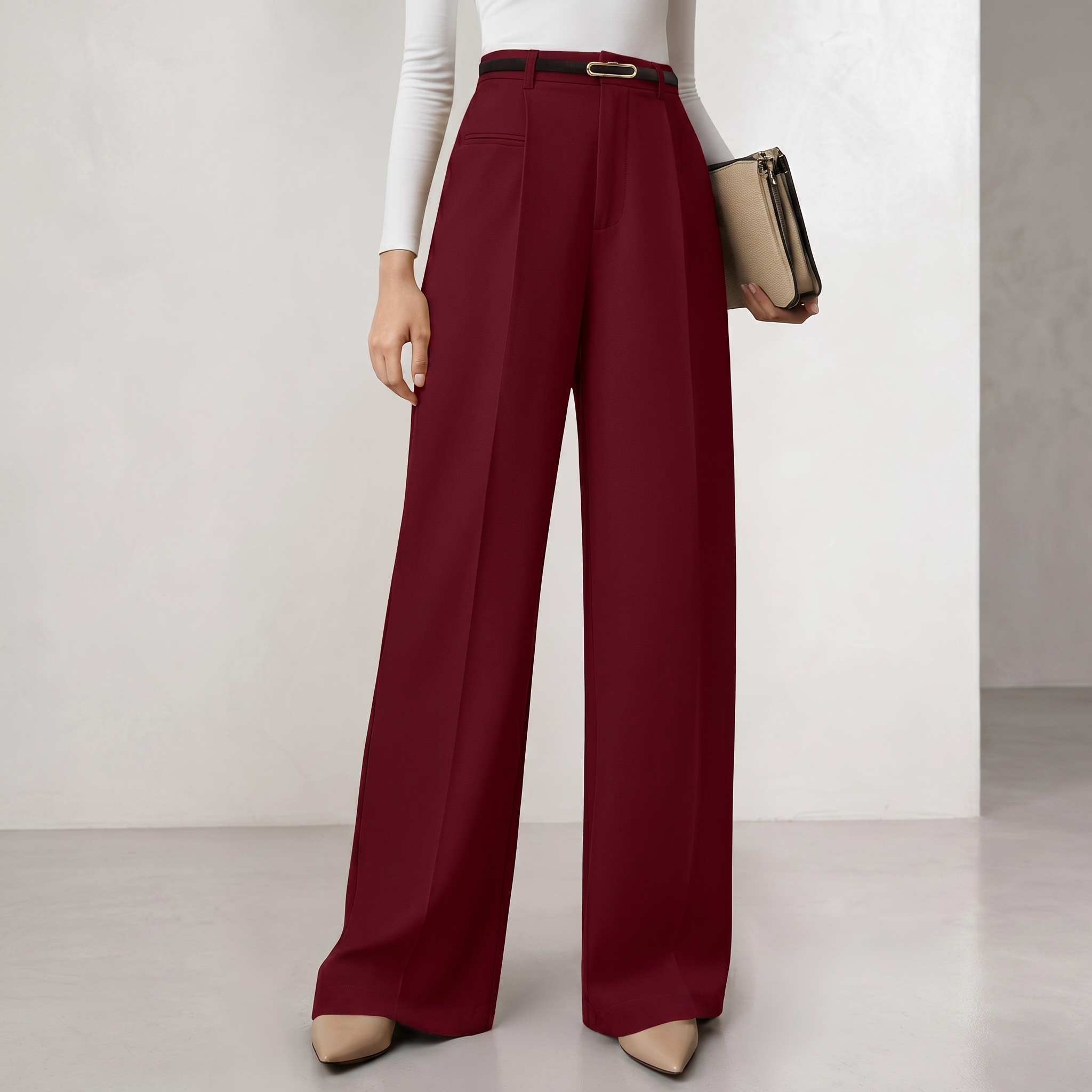 Wide And Flowy Business Casual Work Palazzo Trousers For Women
