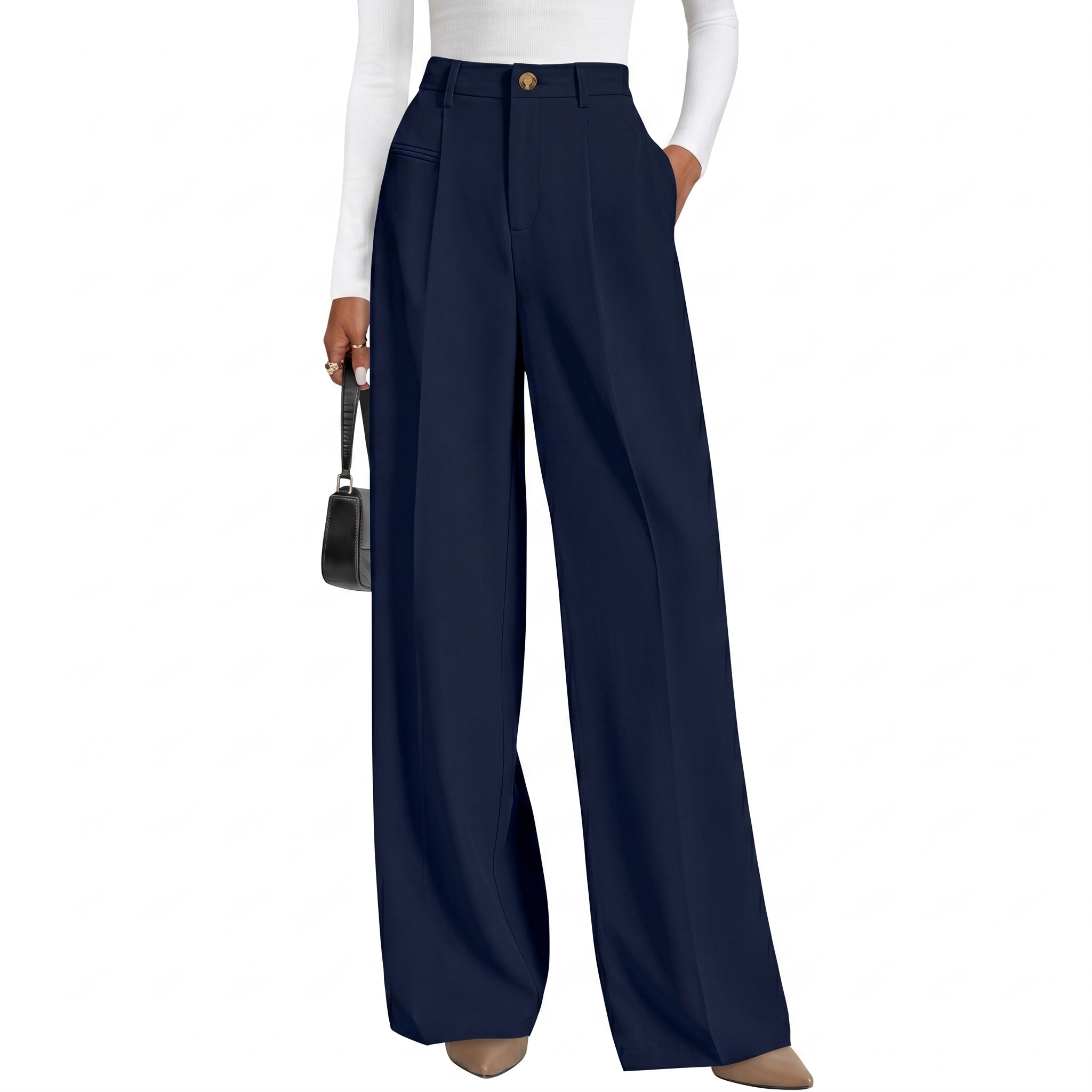 Wide And Flowy Business Casual Work Palazzo Trousers For Women