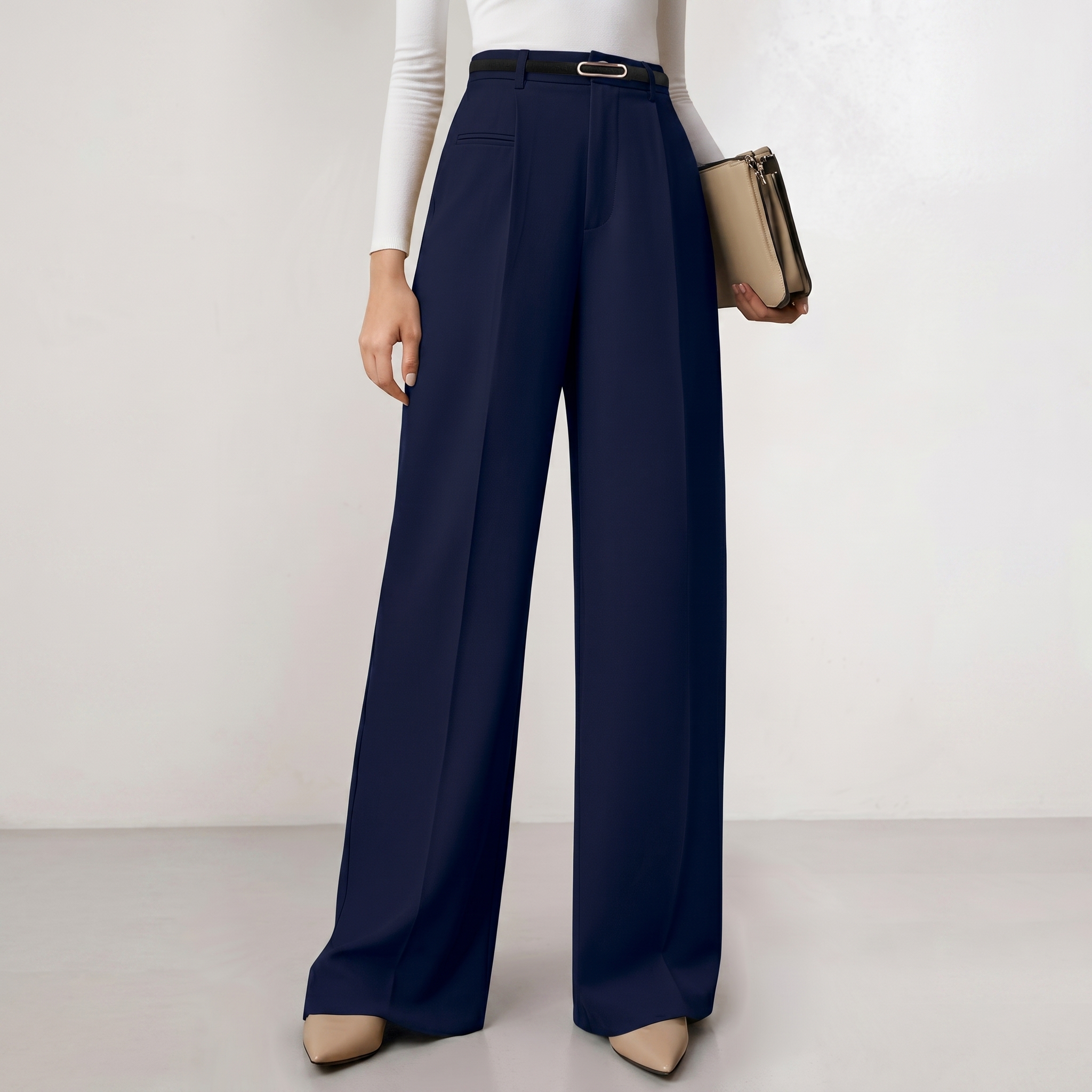 Wide And Flowy Business Casual Work Palazzo Trousers For Women