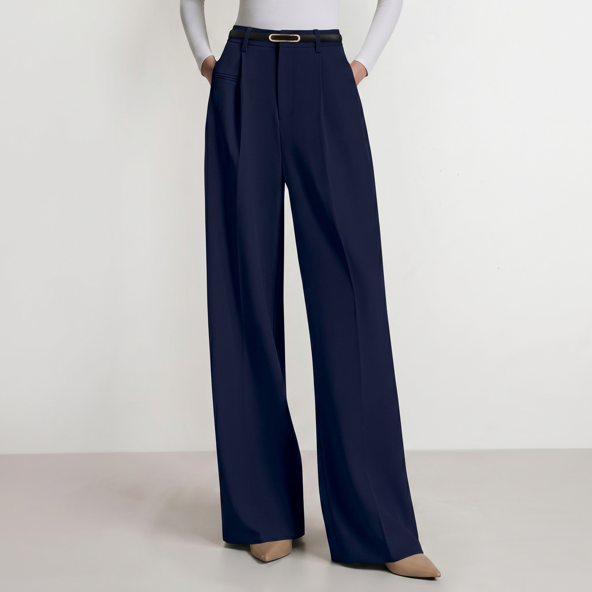 Wide And Flowy Business Casual Work Palazzo Trousers For Women