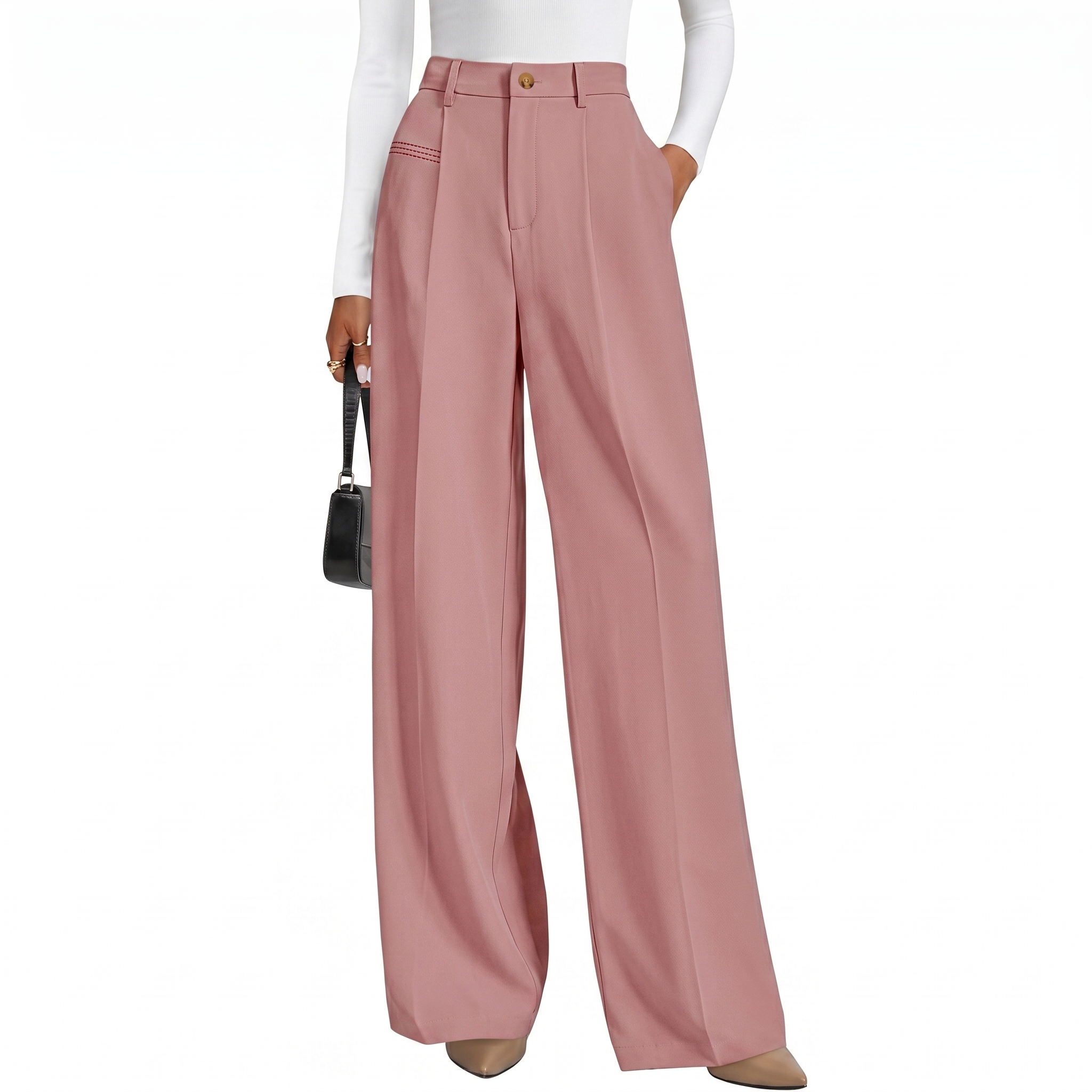 Wide And Flowy Business Casual Work Palazzo Trousers For Women