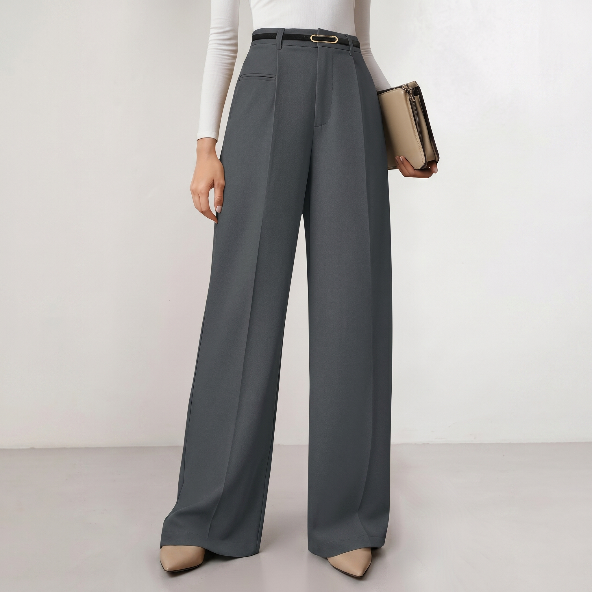Wide And Flowy Business Casual Work Palazzo Trousers For Women