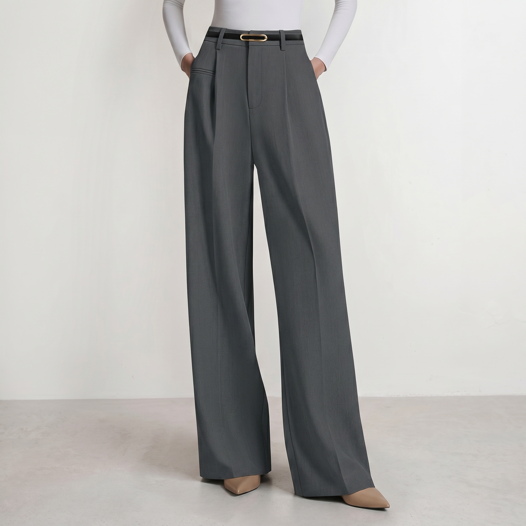 Wide And Flowy Business Casual Work Palazzo Trousers For Women