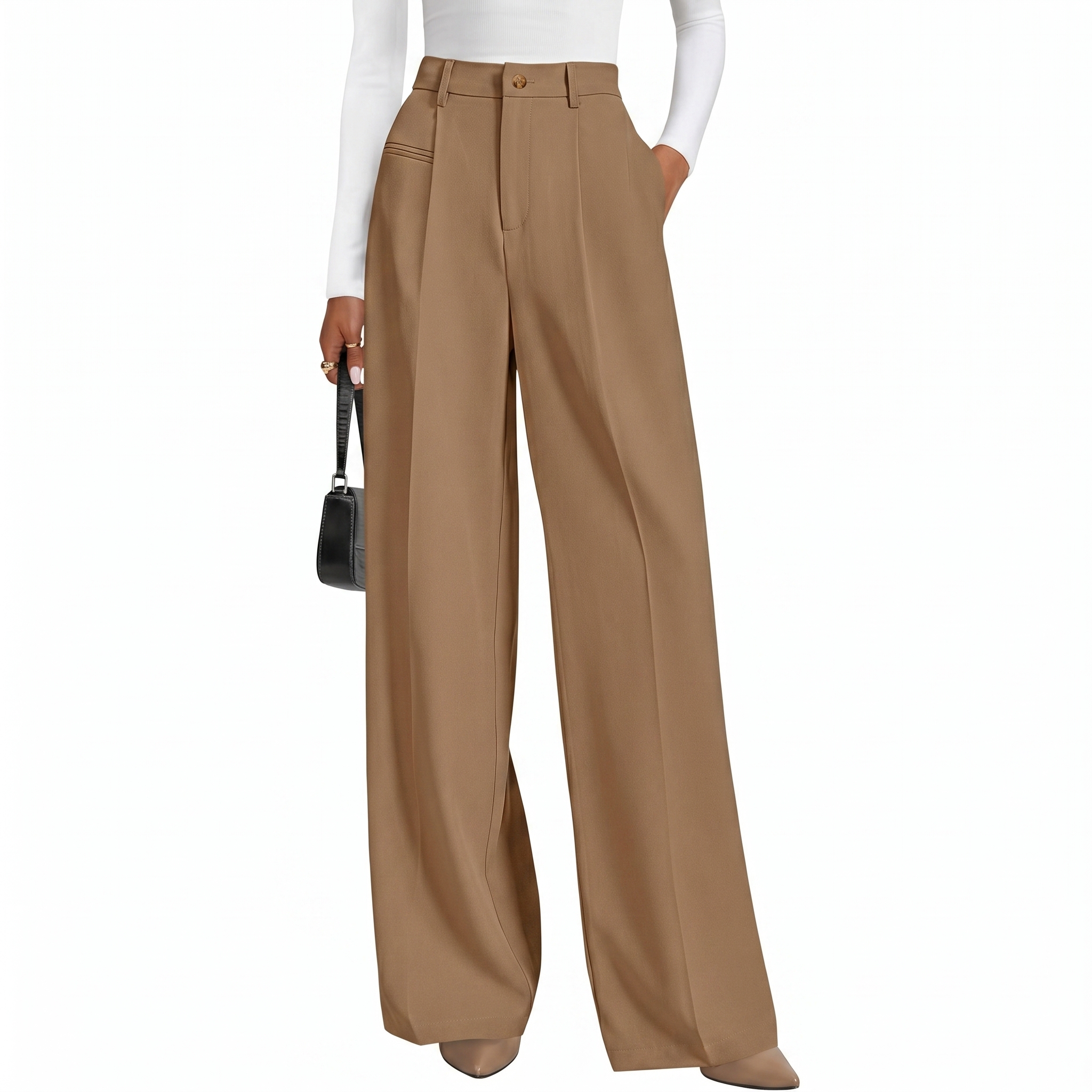 Wide And Flowy Business Casual Work Palazzo Trousers For Women