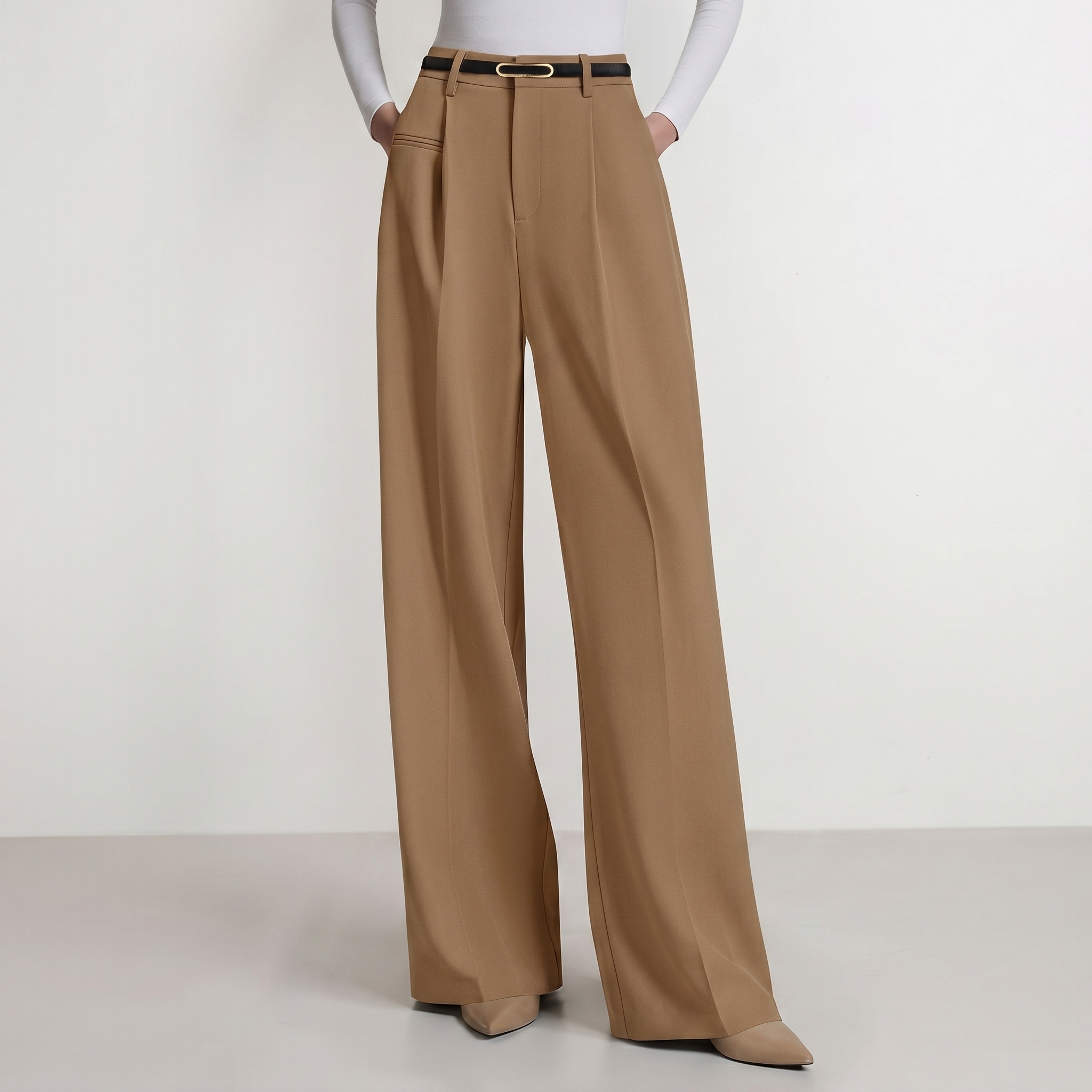 Wide And Flowy Business Casual Work Palazzo Trousers For Women