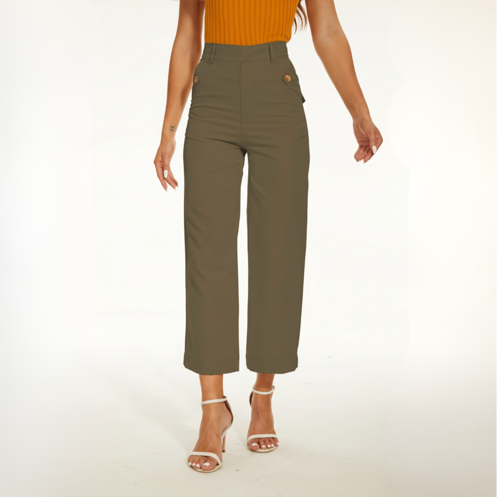 Stretch Twill Cropped Wide Leg Pant