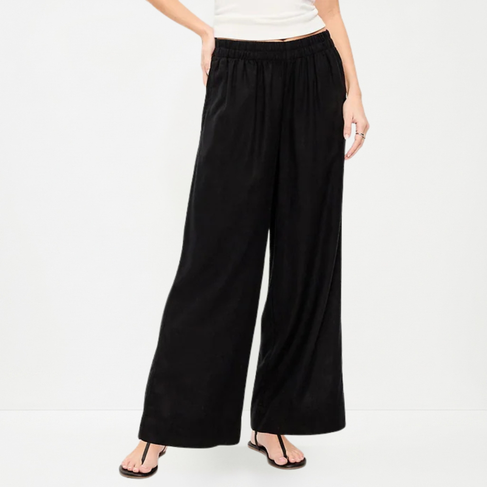High-Waisted Linen-Blend Super Wide-Leg Pants