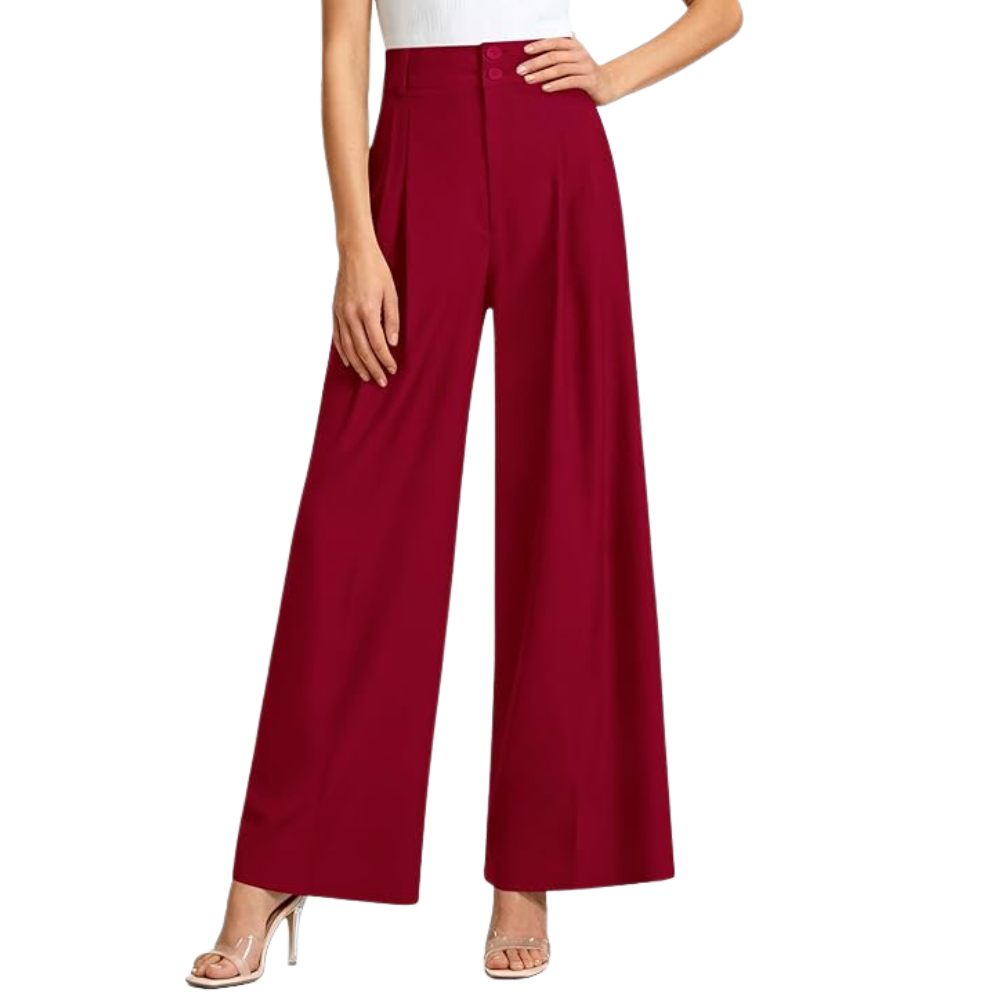 Casual Pleated Palazzo Pants With Button Detail For Women