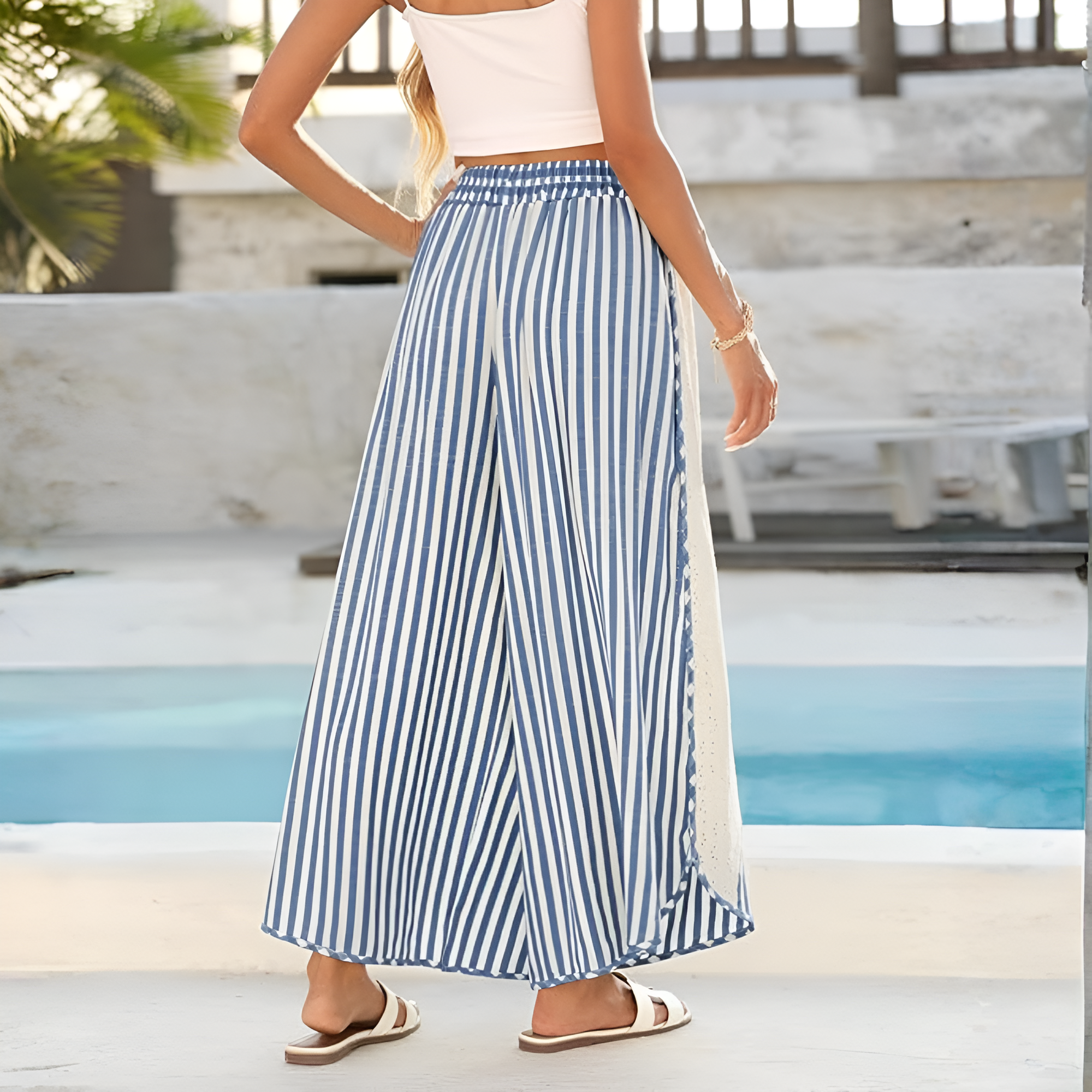 Casual Loose Striped Wide Lounge Palazzo Pants For Women