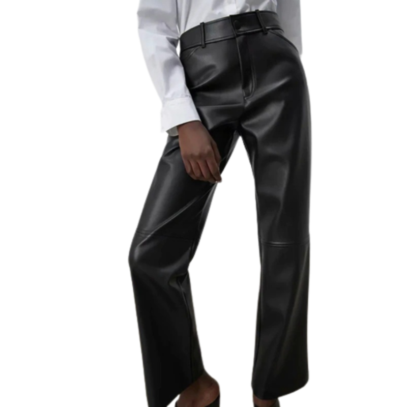 Faux Leather Wide Leg Casual Trouser Pants-Legletic