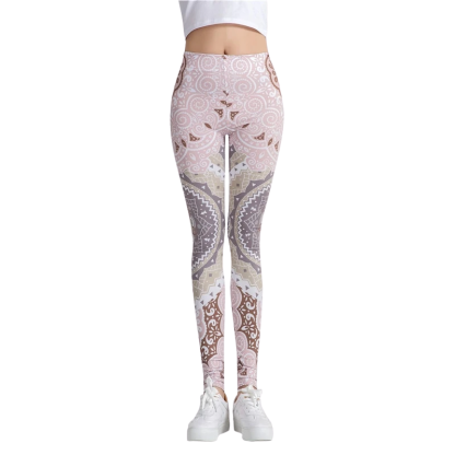 Mandala Beige Color Print Leggings-Legletic