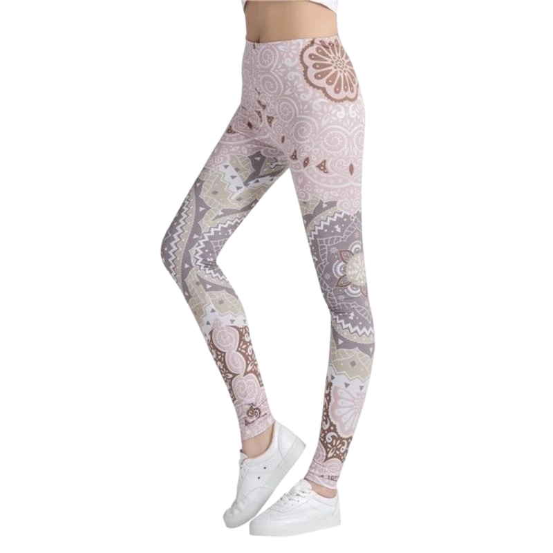 Mandala Beige Color Print Leggings-Legletic