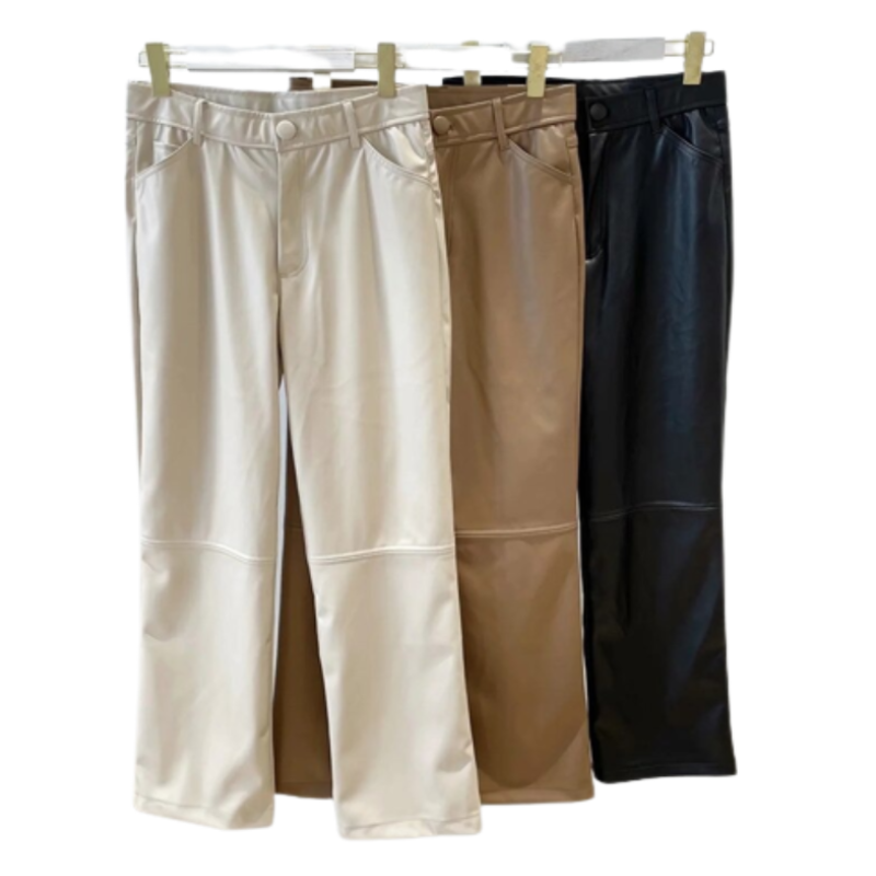Faux Leather Wide Leg Casual Trouser Pants-Legletic