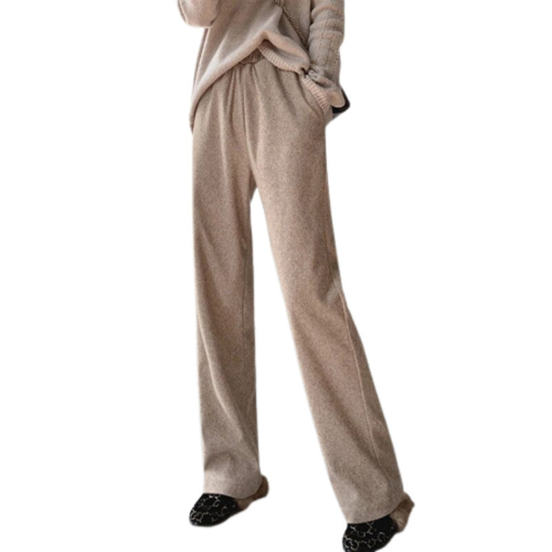 Knitted Straight Leg High Waist Loose Wide Woolen Pants-Legletic