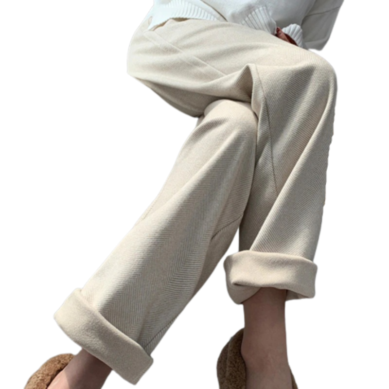 Knitted Straight Leg High Waist Loose Wide Woolen Pants-Legletic