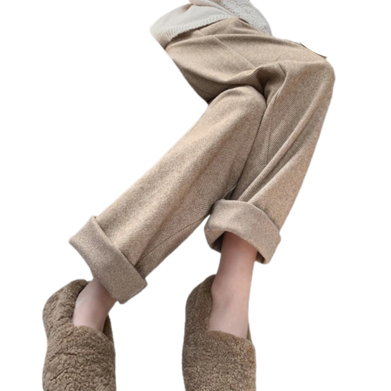 Knitted Straight Leg High Waist Loose Wide Woolen Pants-Legletic