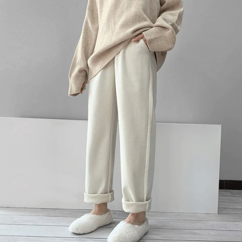 Knitted Straight Leg High Waist Loose Wide Woolen Pants-Legletic