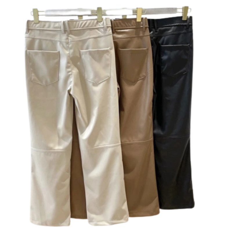 Faux Leather Wide Leg Casual Trouser Pants-Legletic