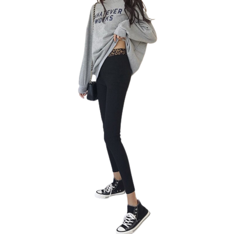 Solid Leopard Print Waist Cotton Workout Leggings-Legletic