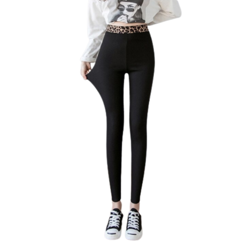 Solid Leopard Print Waist Cotton Workout Leggings-Legletic