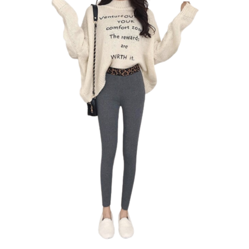 Solid Leopard Print Waist Cotton Workout Leggings-Legletic