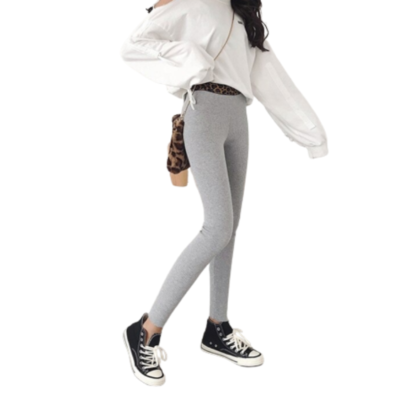 Solid Leopard Print Waist Cotton Workout Leggings-Legletic