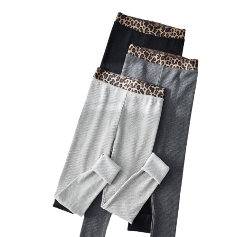 Solid Leopard Print Waist Cotton Workout Leggings-Legletic