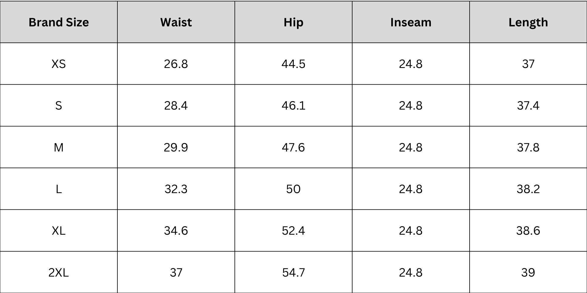 Size Chart