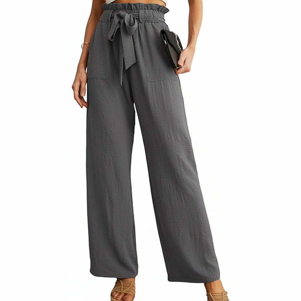 High Rise Adjustable Wide Fit Casual Trousers With Pockets For Women