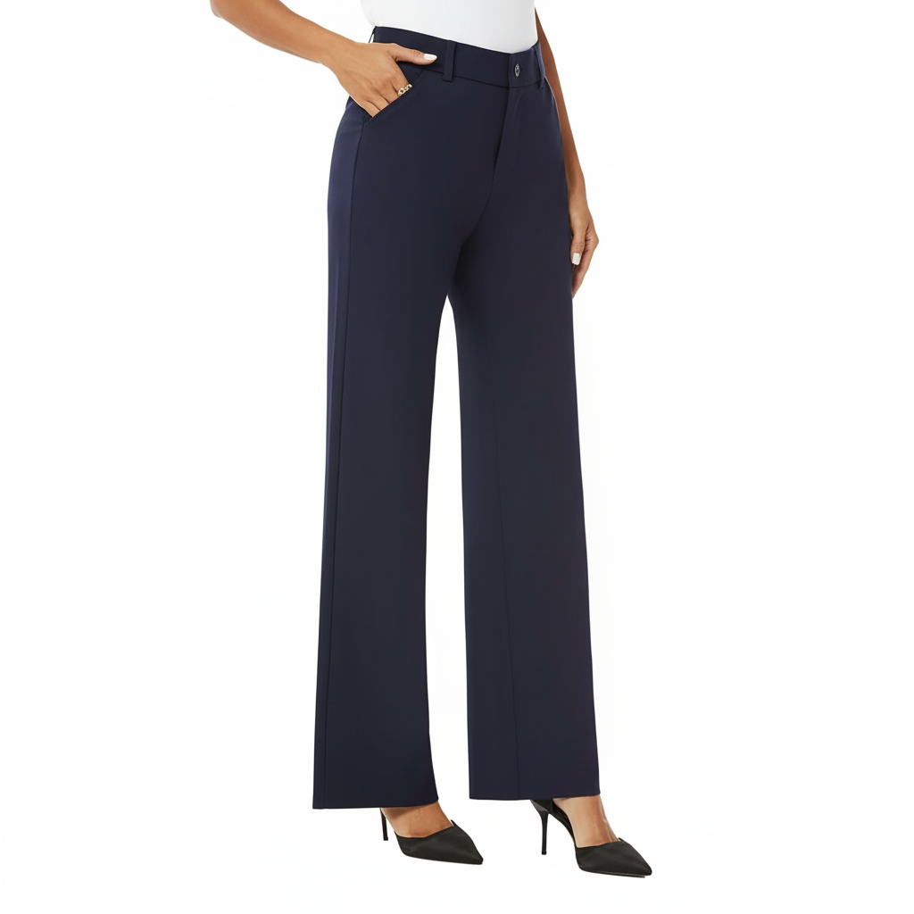 [Copy]High Rise Straight Pants With Button Detail And Pocket For Women