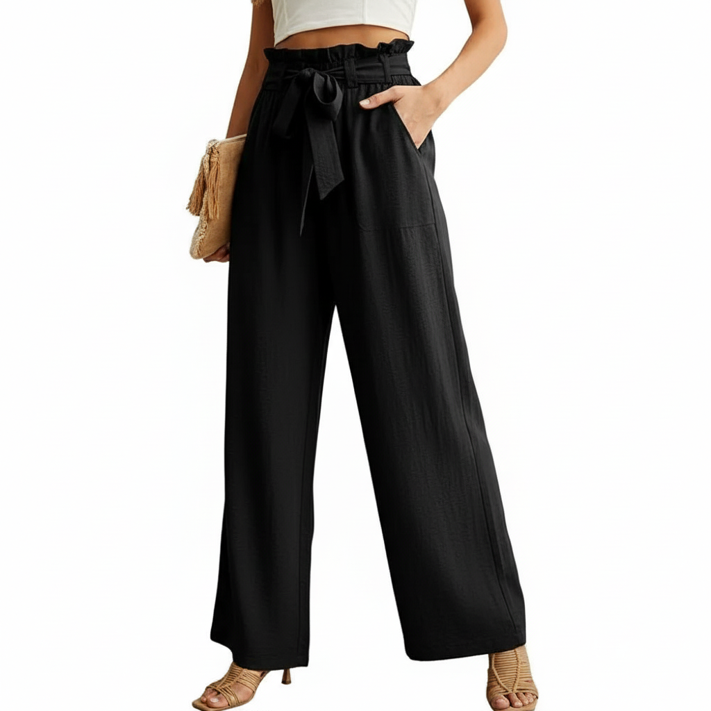 High Rise Adjustable Wide Fit Casual Trousers With Pockets For Women