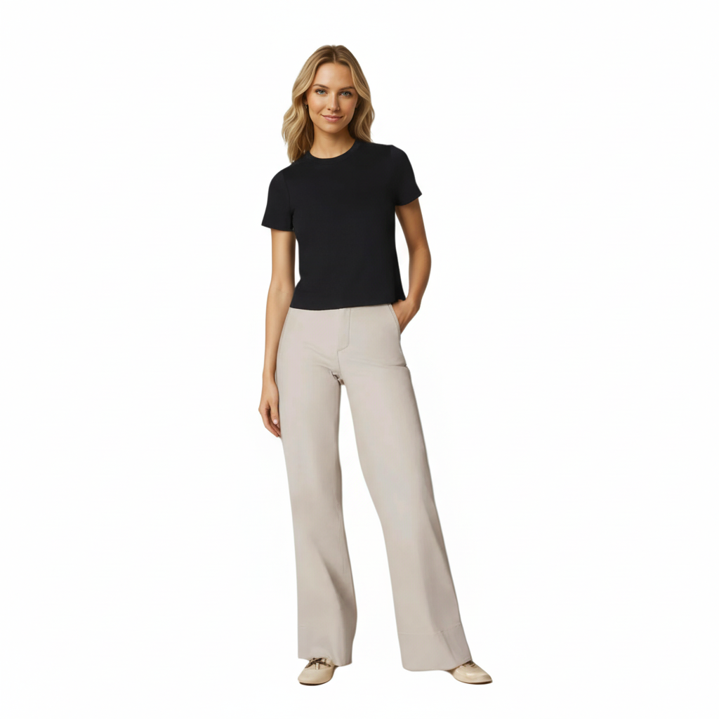 High Rise Stretch Wide Pant With Smoothing Panel