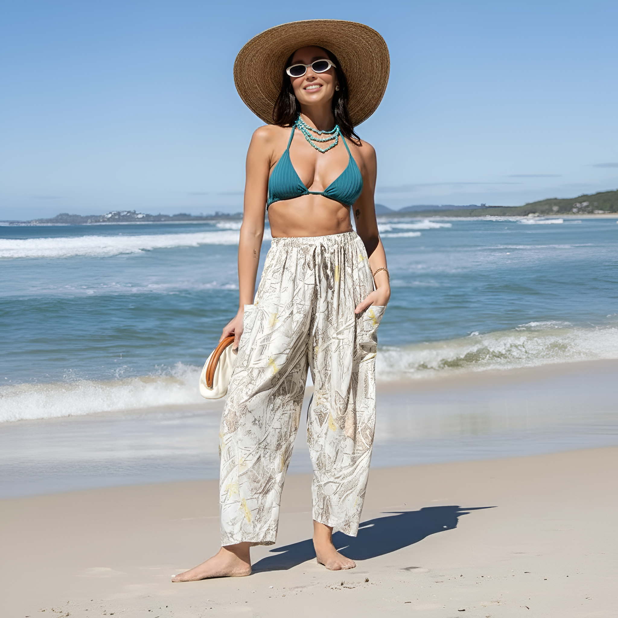 Linen blend Wide Leg Pants Casual Camo Stripe comfy work bottoms Oversize Loose Fit boho Palazzo Harem trousers with Pockets