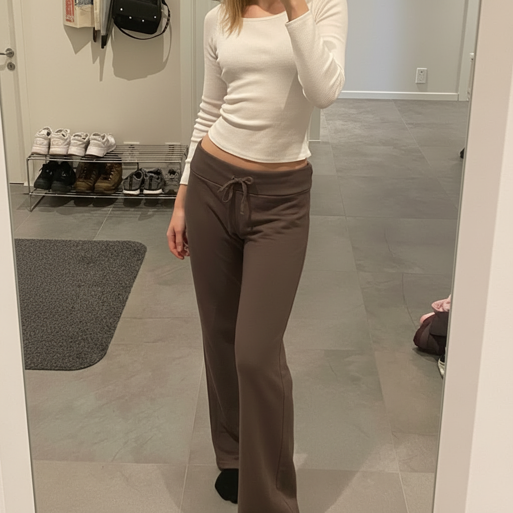 Solid Straight Fit Lounge Pants With Drawstring For Women