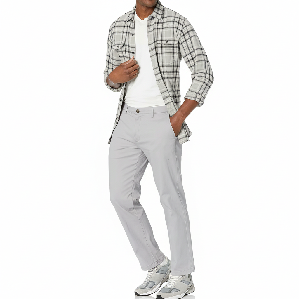 Straight Fit Casual Stretch Chino Pants for Men
