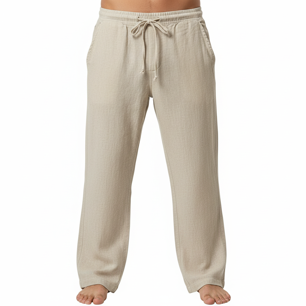 Linen Casual Pants With Drawstring And Loose Fit Style For Men